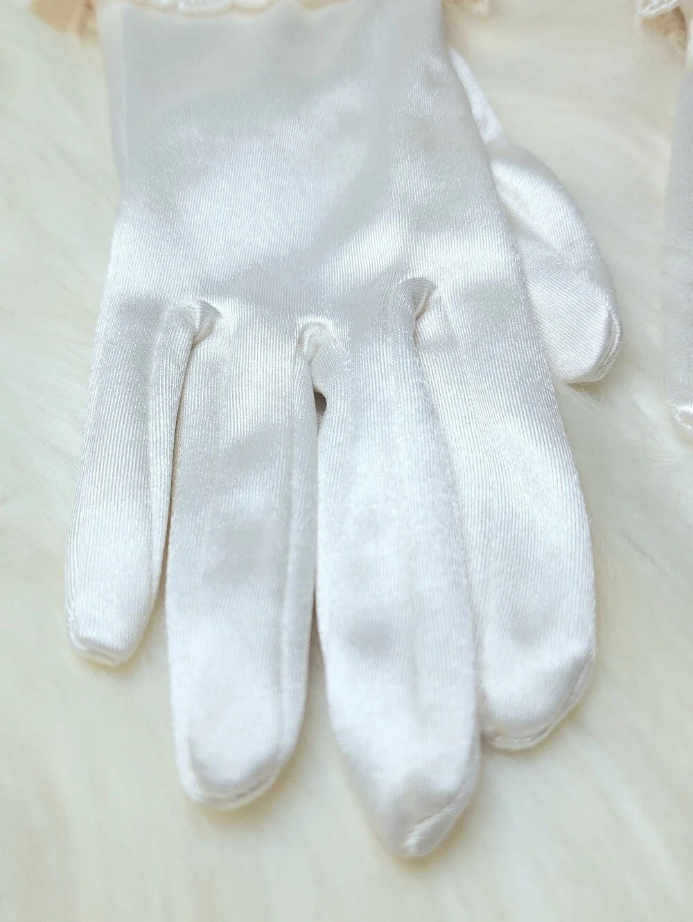 Vintage Satin Gloves With Lace Cuff Stretch Size Medium
